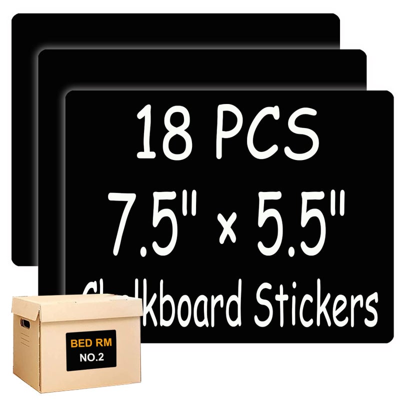 SMARSTICKER Chalkboard Labels Extra Large Waterproof Adhesive Rectangles Chalkboard Stickers Erasable&Reusable Black Board Sticker for Boxes Jars Containers-7.5'' X 5.5'' Pack of 18 - Image 1